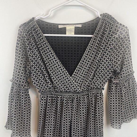 American Vintage Y2K Mesh Max Studio 3/4 Sleeve Top Size XS/S Tunic Black White - Picture 3 of 8